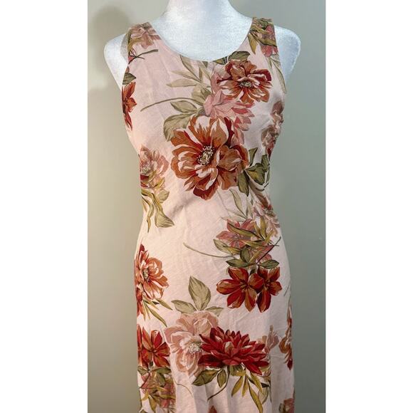Anthropologie Paper Heart Pink Floral Sleeveless Linen Midi Dress Size MED NWT - Picture 2 of 9